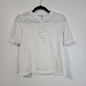 Boden White Lace Trim Henley Shirt Puff Sleeve Top Size 0 Romantic Peasant Prep